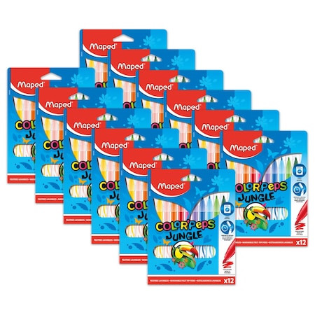 Maped Color Peps Jungle Fine Tip Ultrawashable Markers, 12 Colors, 144PK 845420